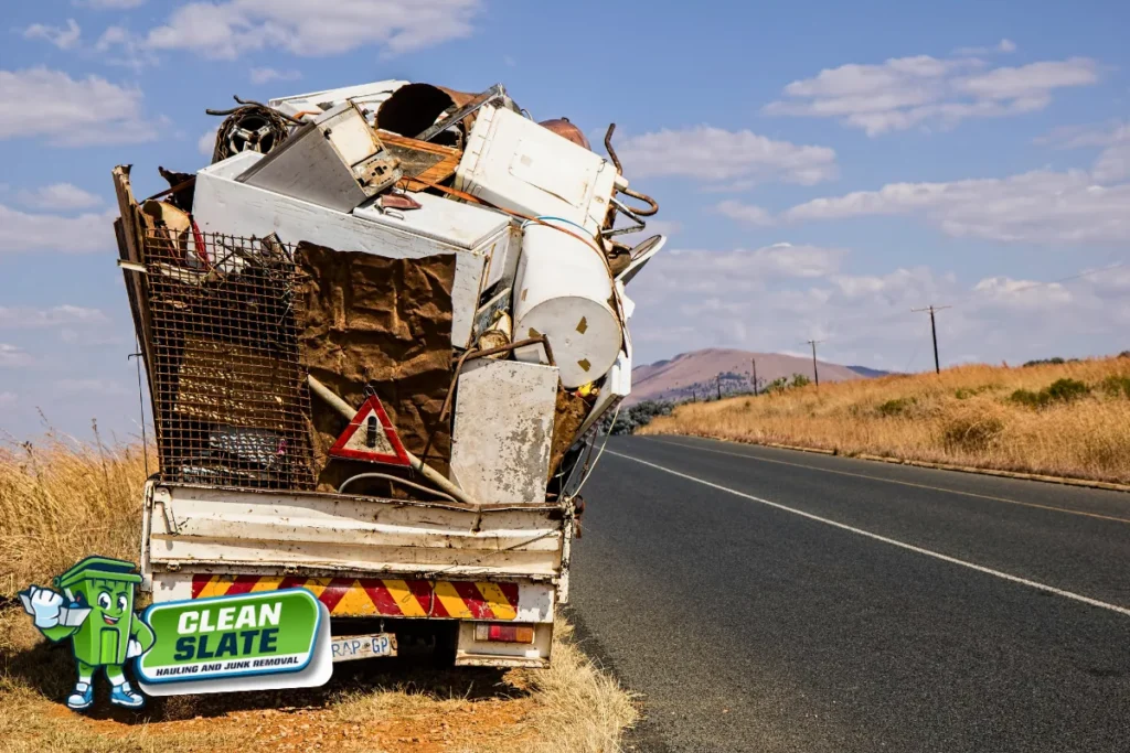 Overloaded junk truck on the road for a downsizing haul