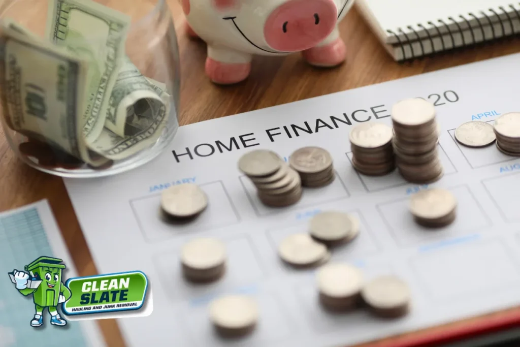 Coins and cash on a home finance planner for rental turnover budgeting