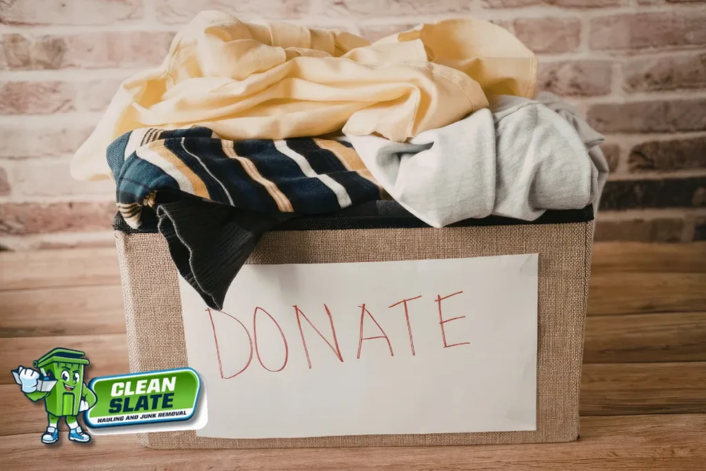 Donate box filled with clothing for eco-friendly disposal in Tacoma
