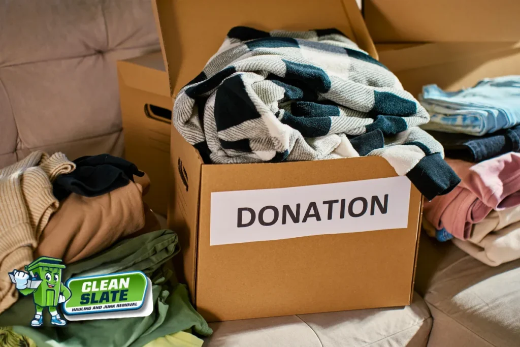 Donation box filled with clothes during an eco-friendly move-out