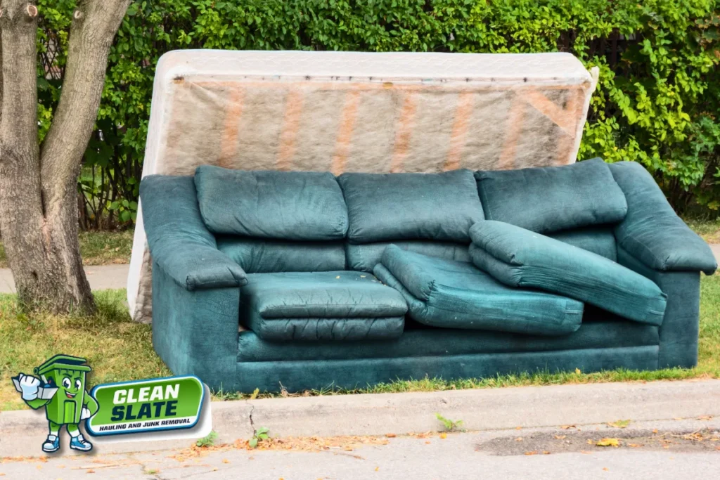 Old couch and mattress left outside for heavy-item junk removal