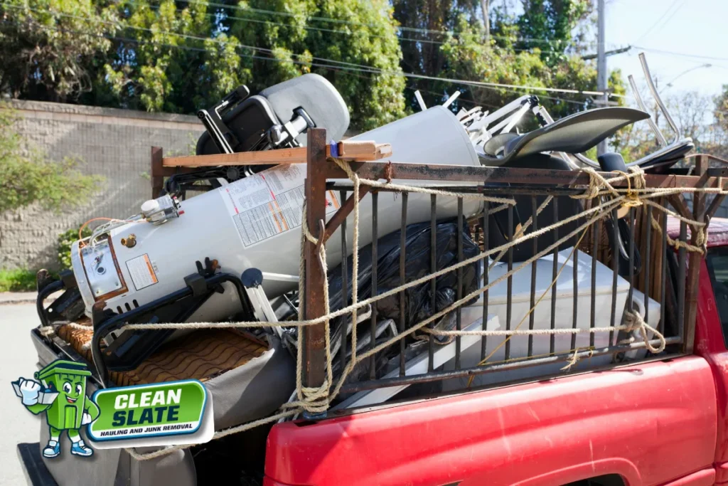 Pickup truck loaded with junk during a step-by-step move-out haul