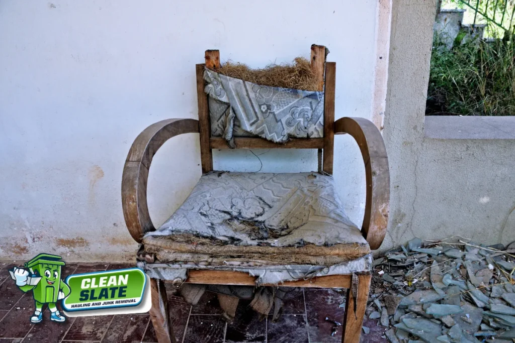 Worn-out chair waiting to be hauled away from a Vancouver apartment