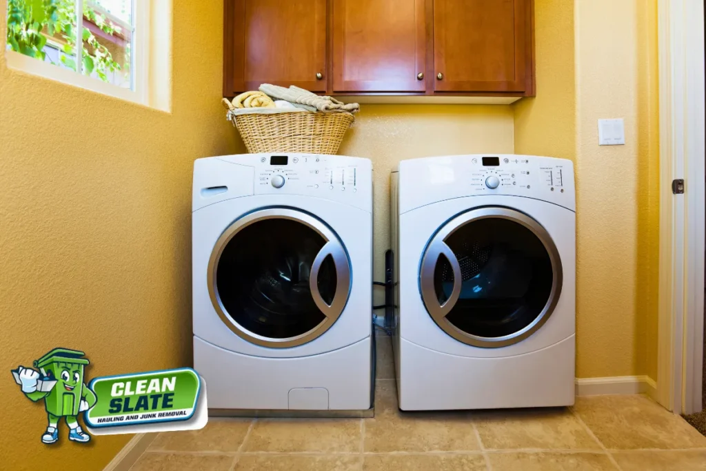 Washer and dryer left in a rental laundry room