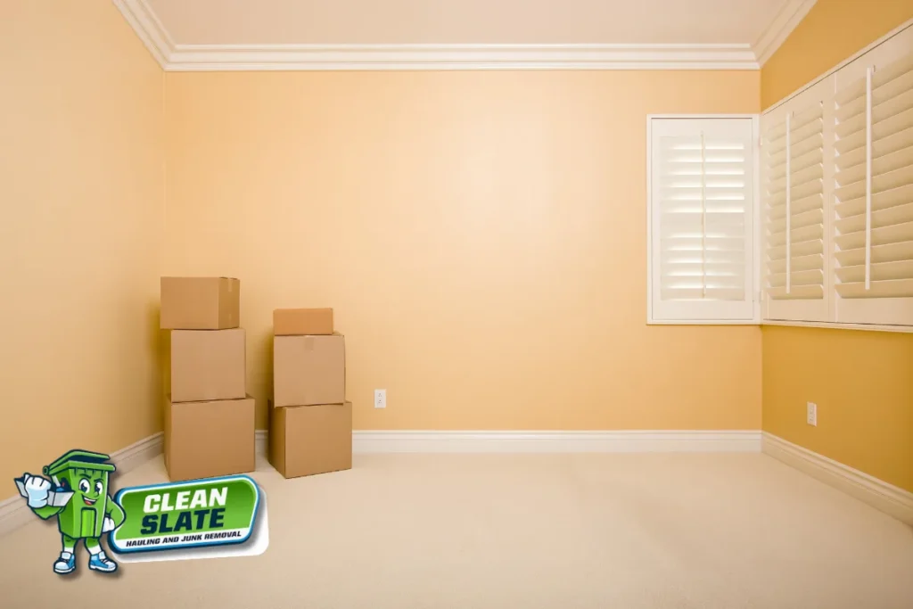 Empty room with a few boxes at the end of an estate cleanout timeline