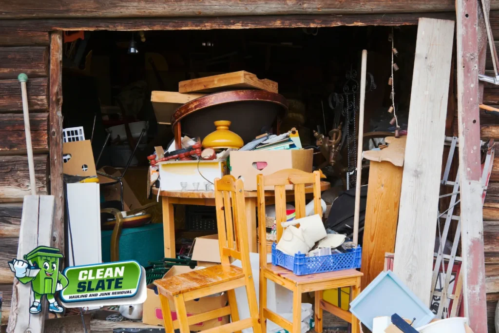 Garage packed with furniture and items to be hauled away